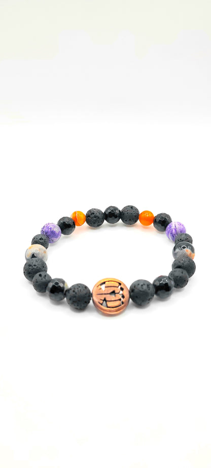 Cracked Agate Lava Rock Bracelet Orange Charm