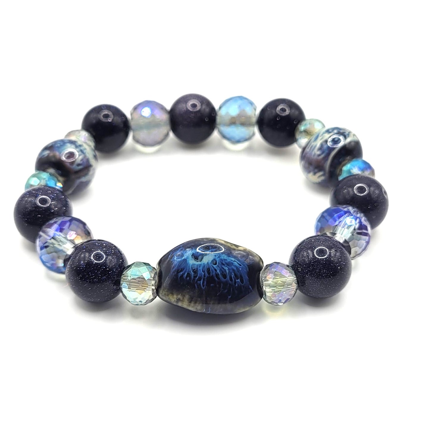 Blue Goldstone Crystal Ceramic Bracelet